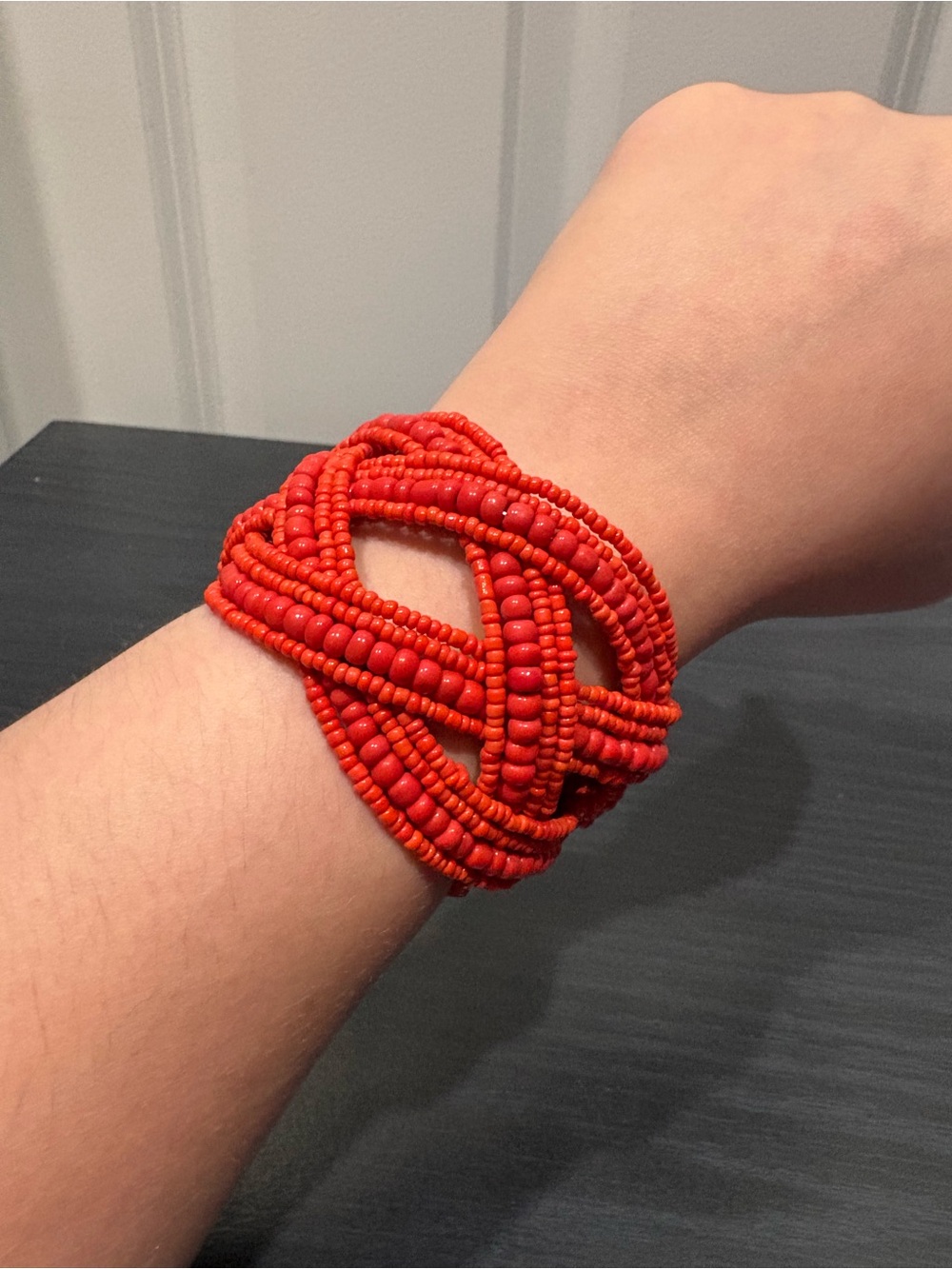 Braided Red Seed-Bead Bracelet - Bold Statement Wristlet